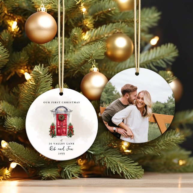 Unser erstes Weihnachts-Red Dople-Foto-Keepake Keramik Ornament (Create your own personalized Christmas Ornament for your First Christmas together!)
