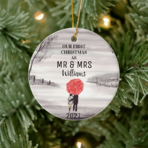 Unser erstes Weihnachts-Rotes Schirmpaar Liebe Keramik Ornament