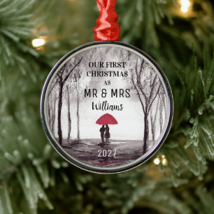 Unser erstes Weihnachts-Rotes Schirmpaar Liebe Ornament Aus Metall