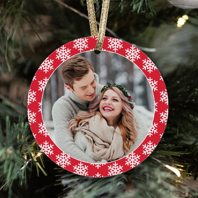 Unser erstes Weihnachts-Rotes Schneeflocken-Foto Ornament (Von Creator hochgeladen)