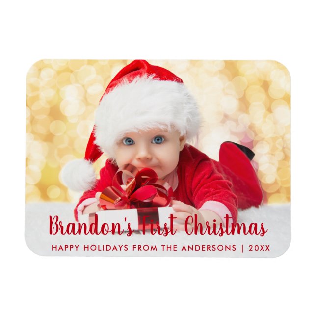 Unser erstes Weihnachts-Rotes Script-Foto Magnet (Horizontal)