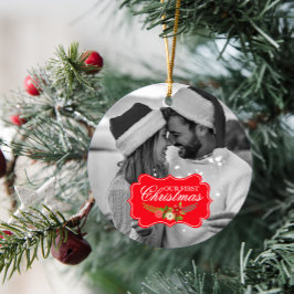 Unser erstes Weihnachts-Round-Foto-Sake Keramik Ornament