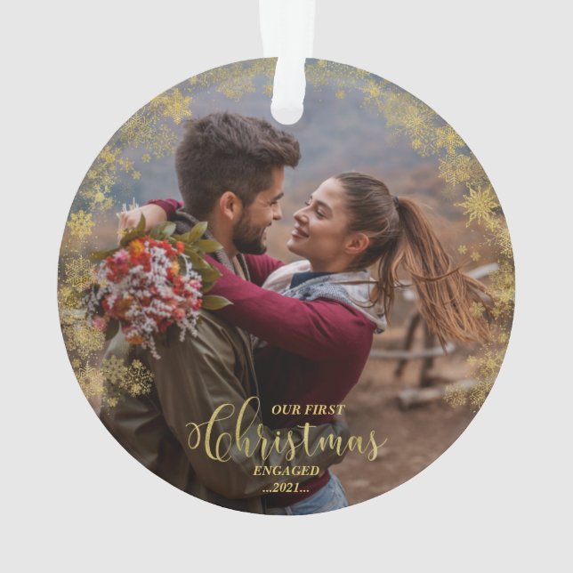 Unser erstes Weihnachts-Verlobt-Foto-Ornament Ornament (Rückseite)