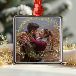 Unser erstes Weihnachts-Verlobt-Foto-Ornament Ornament Aus Metall