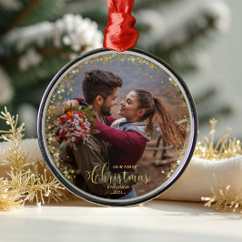 Unser erstes Weihnachts-Verlobt-Foto-Ornament Ornament Aus Metall