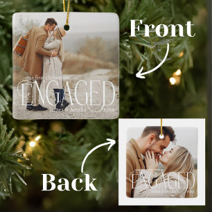 Unser erstes Weihnachts-Verlobt-Overlay-Foto Keramikornament