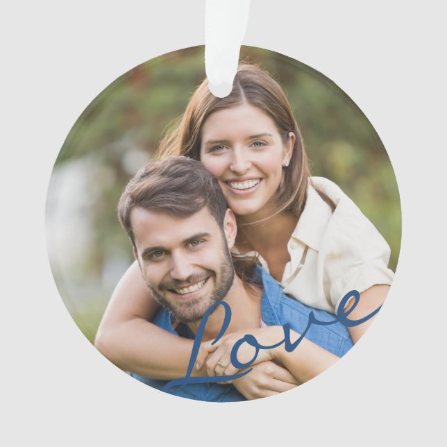 Unser erstes Weihnachts-zusammen-Foto-Liebe-Skript Ornament (Vorderseite)