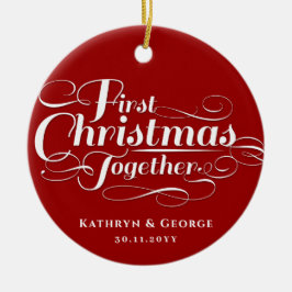 Unser erstes Weihnachts-Zusammen-White-Script-Foto Keramik Ornament