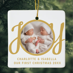 Unser erstes Weihnachts-Zwillinge-Foto-Andenken Keramikornament