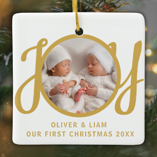 Unser erstes Weihnachts-Zwillinge-Foto Freude Erin Keramikornament