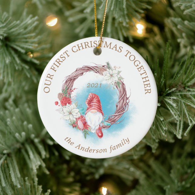 Unser erstes Weihnachtsbaumholz-Foto Keramik Ornament (Baum)