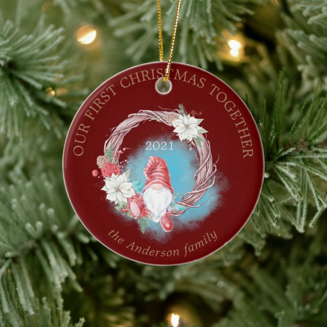 Unser erstes Weihnachtsbaumholz-Foto Keramik Ornament (Baum)