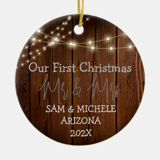 Unser erstes Weihnachtsbaumholz von Mr. und Mrs. Keramik Ornament (Vorne)