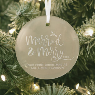 Unser erstes Weihnachtsbeige Verheiratet, froh, ne Ornament Aus Glas