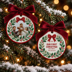 Unser erstes Weihnachtsfamilienfoto-Ornament Keramik Ornament