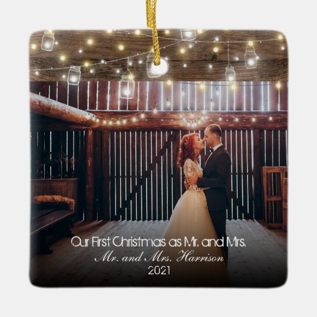 Unser erstes Weihnachtsfest 2 Foto New Lights Keramikornament (Vorderseite)