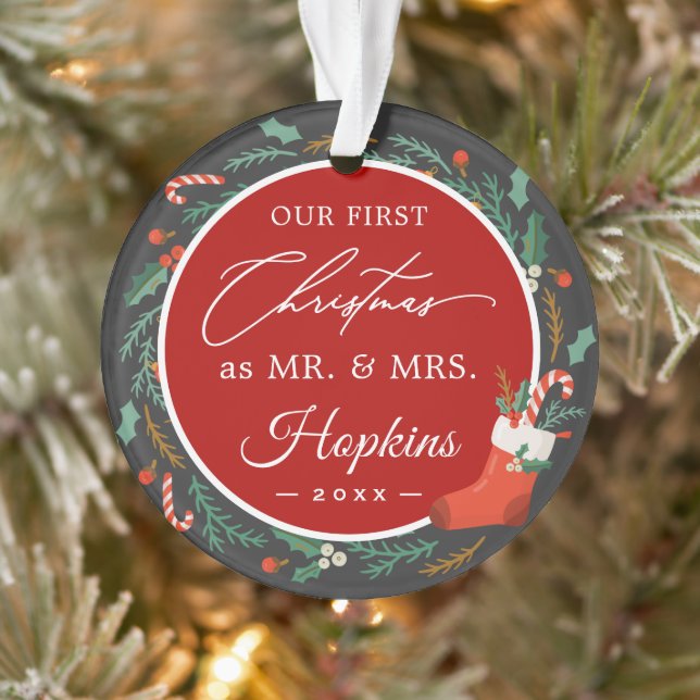 Unser erstes Weihnachtsfest als Foto Floral Wreath Ornament (Baum)