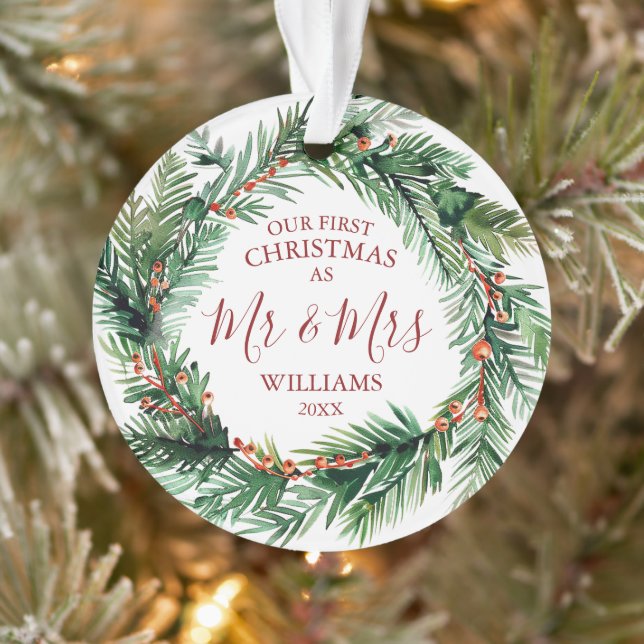 Unser erstes Weihnachtsfest als Mr. & Mrs. Names F Ornament (Baum)
