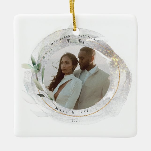 Unser erstes Weihnachtsfest als Mr.&Mrs. Silver &  Keramikornament (Vorderseite)
