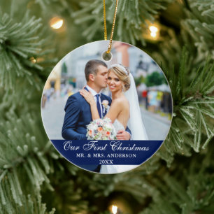 Unser erstes Weihnachtsfest-Foto Blue Keramik Ornament