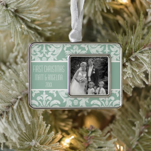 Unser erstes Weihnachtsfest - Hochzeit oder Verlob Rahmen-Ornament Silber (Baum)