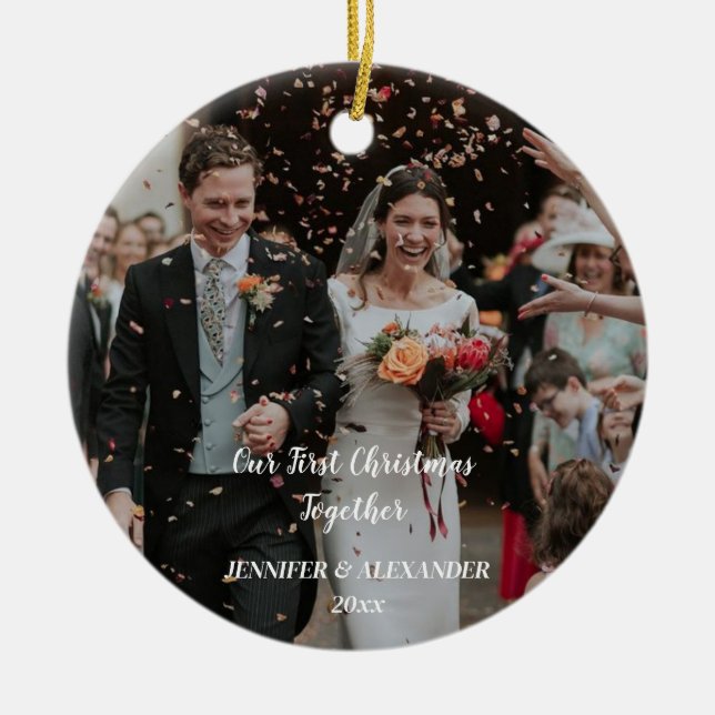 Unser erstes Weihnachtsfest, maßgeschneidertes Fot Keramik Ornament (Vorne)