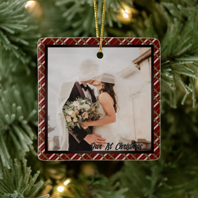 Unser erstes Weihnachtsfest, maßgeschneidertes Fot Keramikornament (Baum)