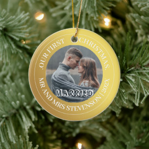 Unser erstes Weihnachtsfest - Mr. and Mrs. Gold Mo Keramik Ornament