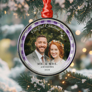 Unser erstes Weihnachtsfest - Mr.&Mrs. Foto Lila G Ornament Aus Metall