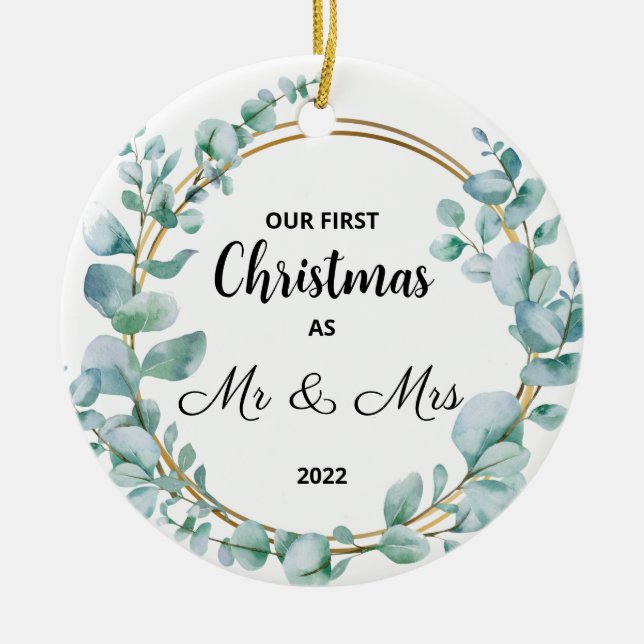 Unser erstes Weihnachtsfest Verheiratet frohe Kera Keramik Ornament (Vorne)