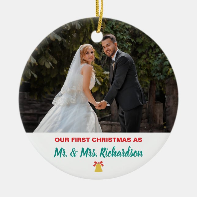 Unser erstes Weihnachtsfest Verheiratet Mr. and Mr Keramik Ornament (Vorne)