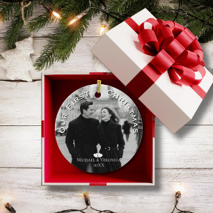 Unser erstes Weihnachtsfoto personalisierter Name Keramik Ornament