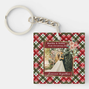 Unser erstes Weihnachtsfrisch verheiratetes Foto Schlüsselanhänger