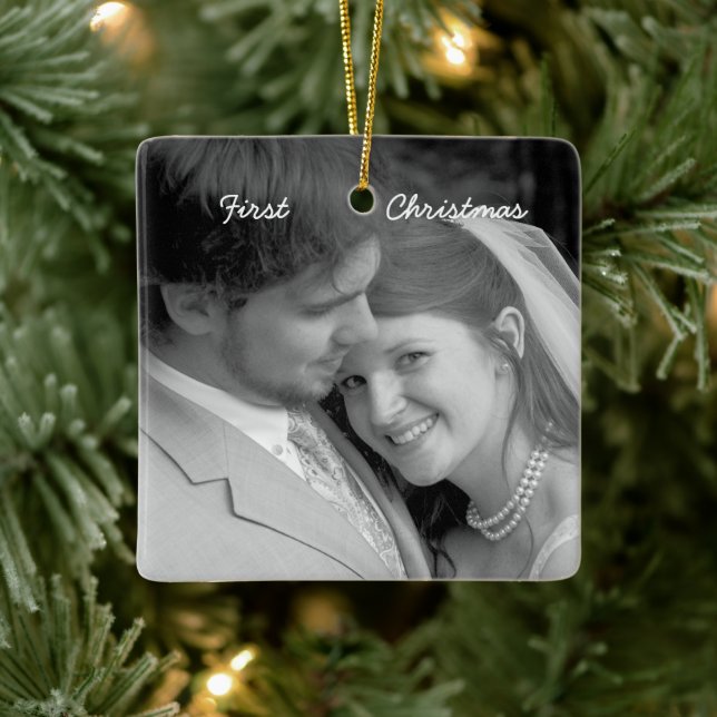 Unser erstes Weihnachtsgeschenk Aquamarin Damaske  Keramikornament (Baum)