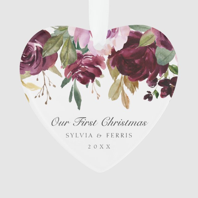 Unser erstes Weihnachtsgeschenk Elegantes Pflaumen Ornament (Vorderseite)