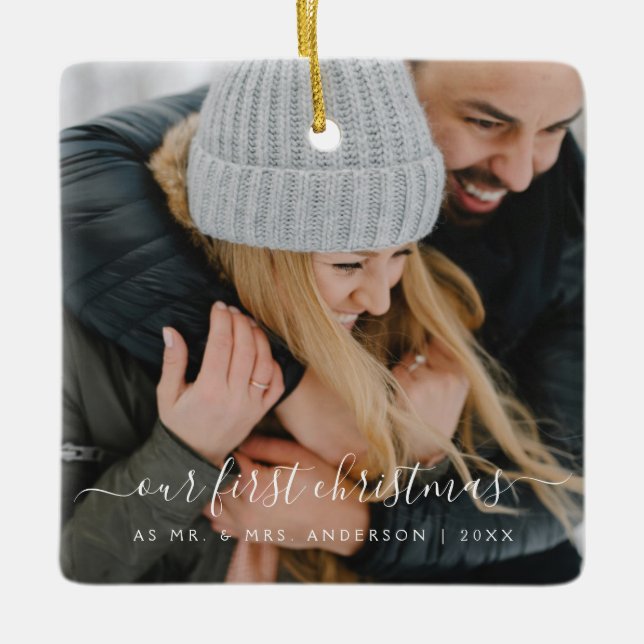 Unser erstes Weihnachtshandbrief-Foto Keramikornament (Vorderseite)