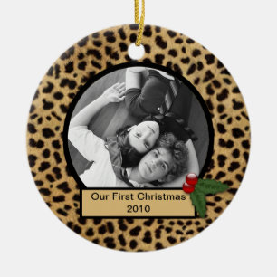 Unser erstes Weihnachtsleopardendruckornament Keramikornament