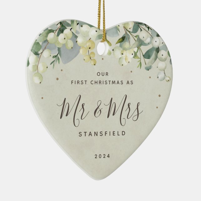 Unser erstes Weihnachtslied - Mr. & Mrs. Foto Hear Keramik Ornament (Rechts)