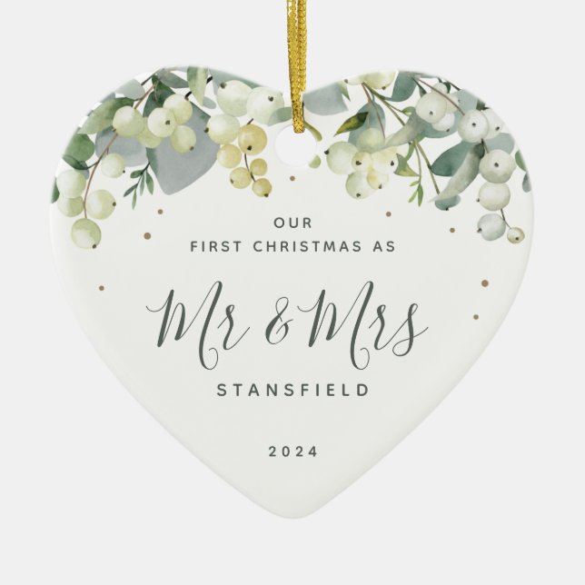 Unser erstes Weihnachtslied - Mr. & Mrs. Foto Hear Keramik Ornament (Vorne)