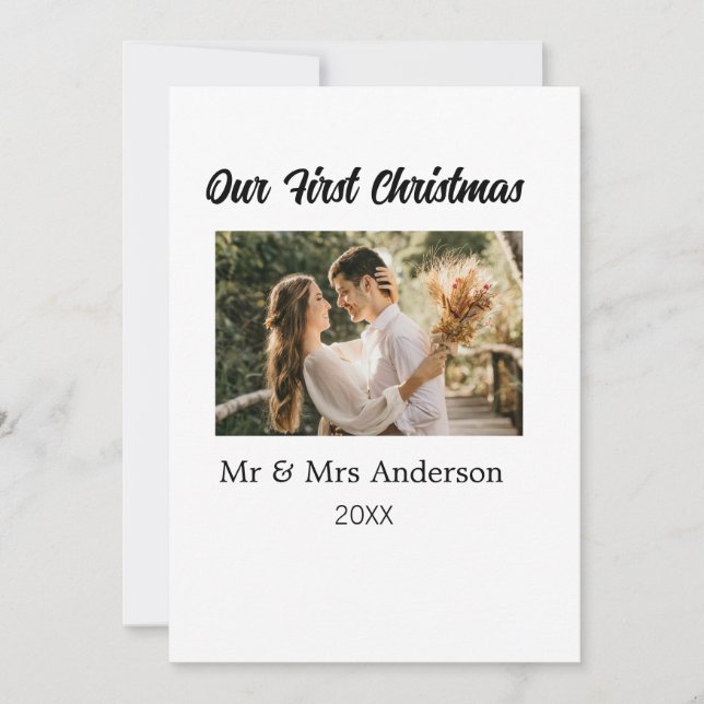 Unser erstes Weihnachtspaar Foto Name Mr. & Mrs. M Einladung (Vorderseite)