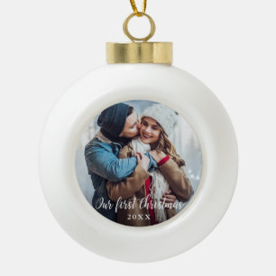 Unser erstes Weihnachtspaar-Foto-Skript Keramik Kugel-Ornament