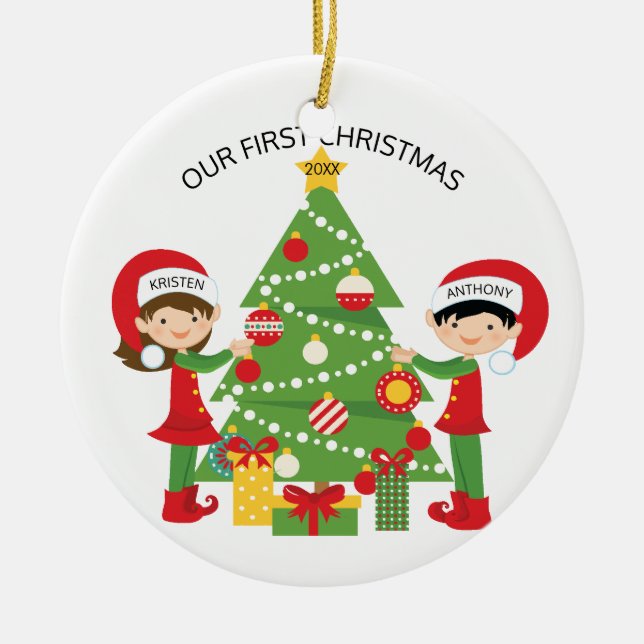 Unser erstes Weihnachtspersonalisiertes Keramik Ornament (Vorne)