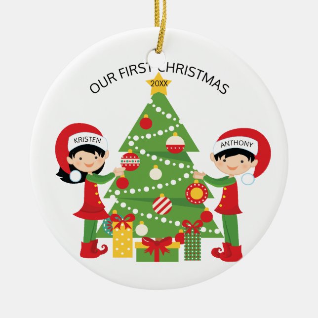 Unser erstes Weihnachtspersonalisiertes Keramik Ornament (Vorne)