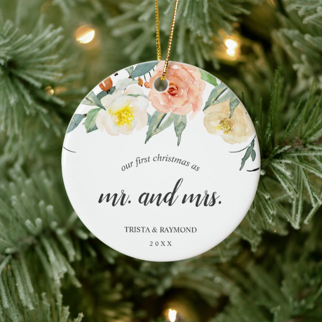 Unser erstes Weihnachtspfirsich mit floralen, neug Keramik Ornament (Baum)