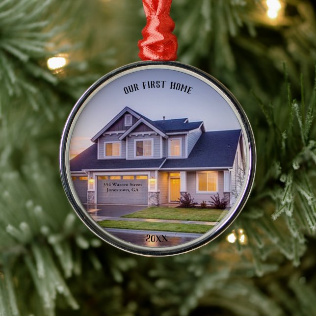 Unser erstes Zuhause-Foto | Personalisiert mit Ans Ornament Aus Metall (Baum)