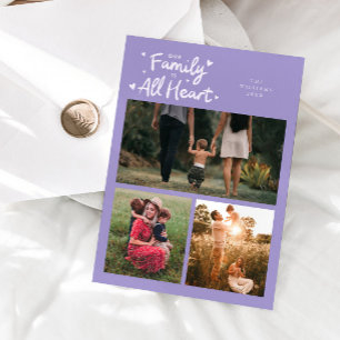 Unser Familienfoto mit Herz-Lila-Valentinsgruß Feiertagskarte