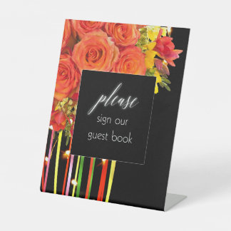 Unser Gästebuch unterschreiben - farbenfrohe Boho- Sockelschild