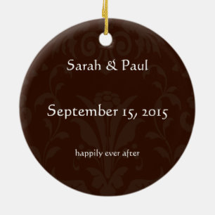 Unser Hochzeitsbrown Damask Foto Keramik Ornament