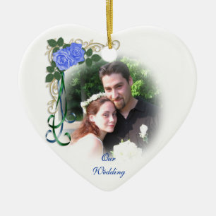 Unser Hochzeitsfest Foto Ornament blauen Rose