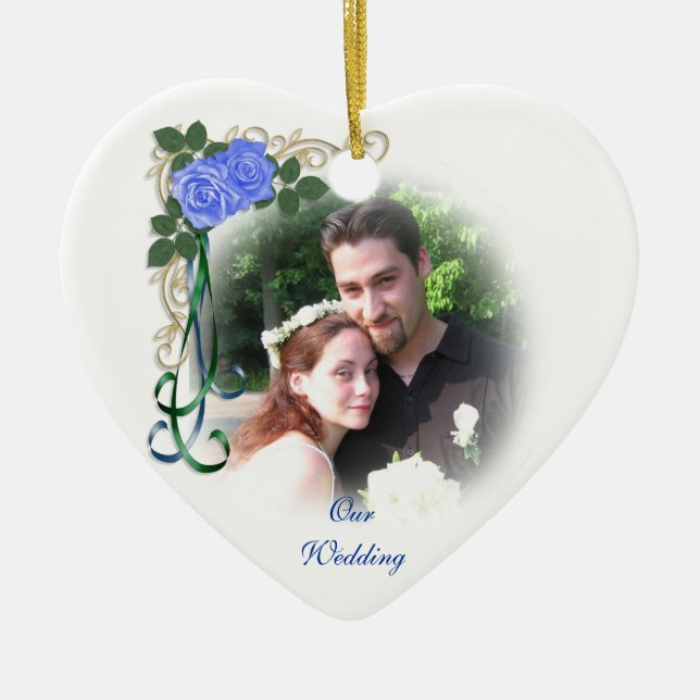 Unser Hochzeitsfest Foto Ornament blauen Rose (Vorne)